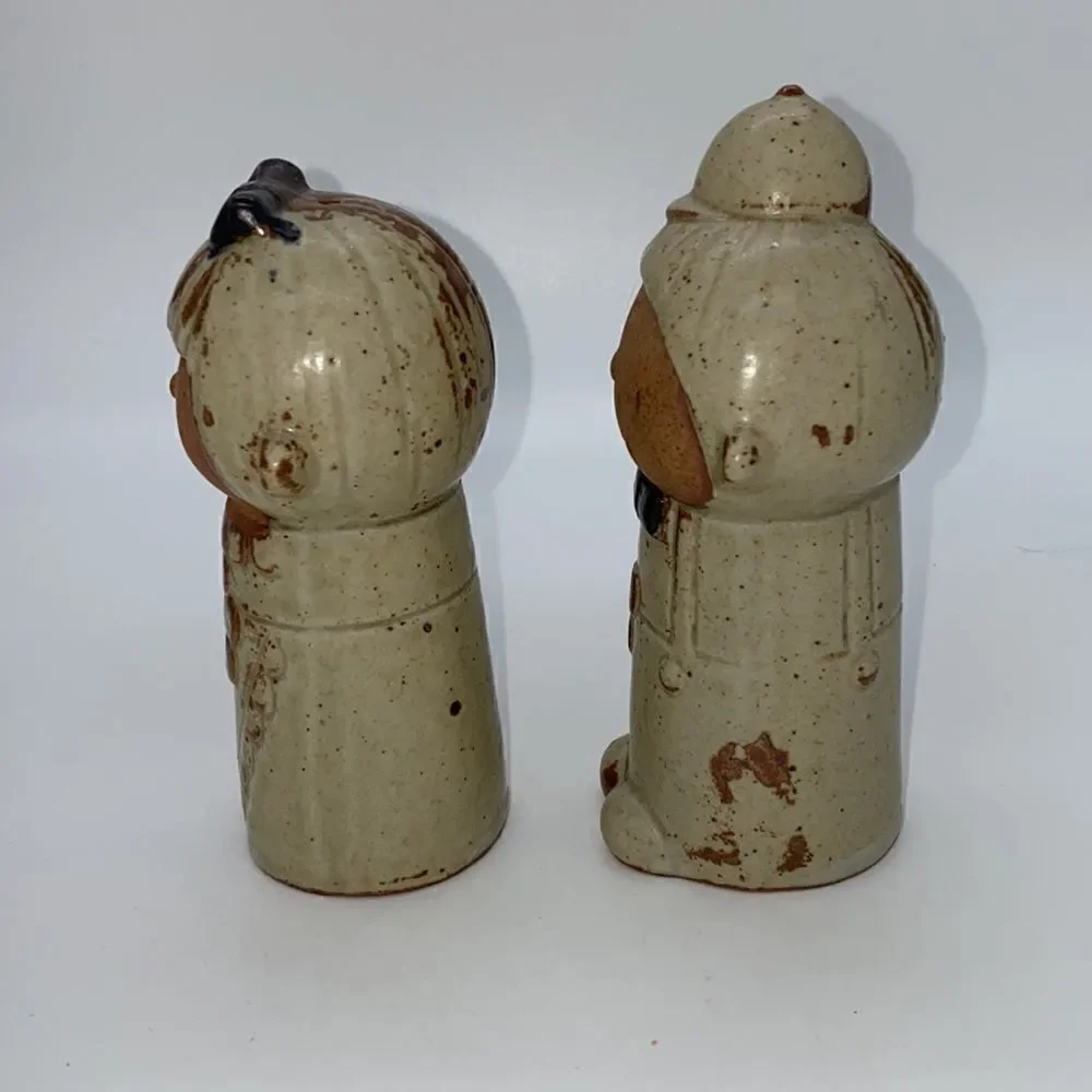Vintage Rare Pottery Salt and Pepper Pot Figurine Asian Boy and Girl